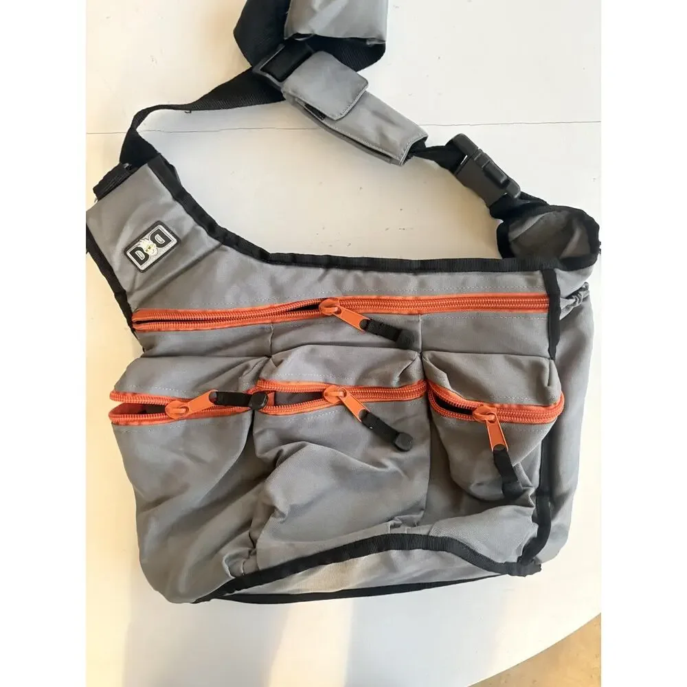 Diaper Dude Messenger Diaper Bag Gray Exterior Black Interior Orange Zippers